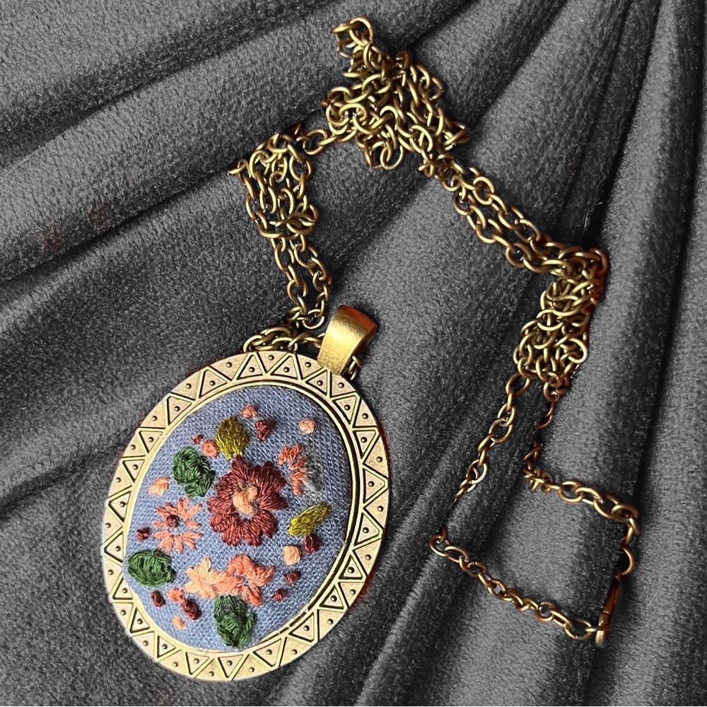 Long Embroidered Necklace